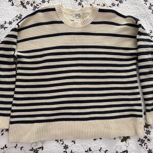 Madewell Blue Cream Striped Sweater Button Up Back Sz Med